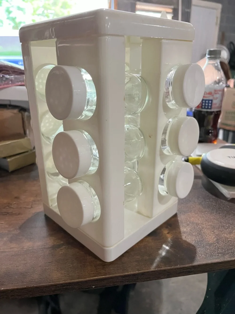 White Spice Carousel Rack with Clear Glass Jars